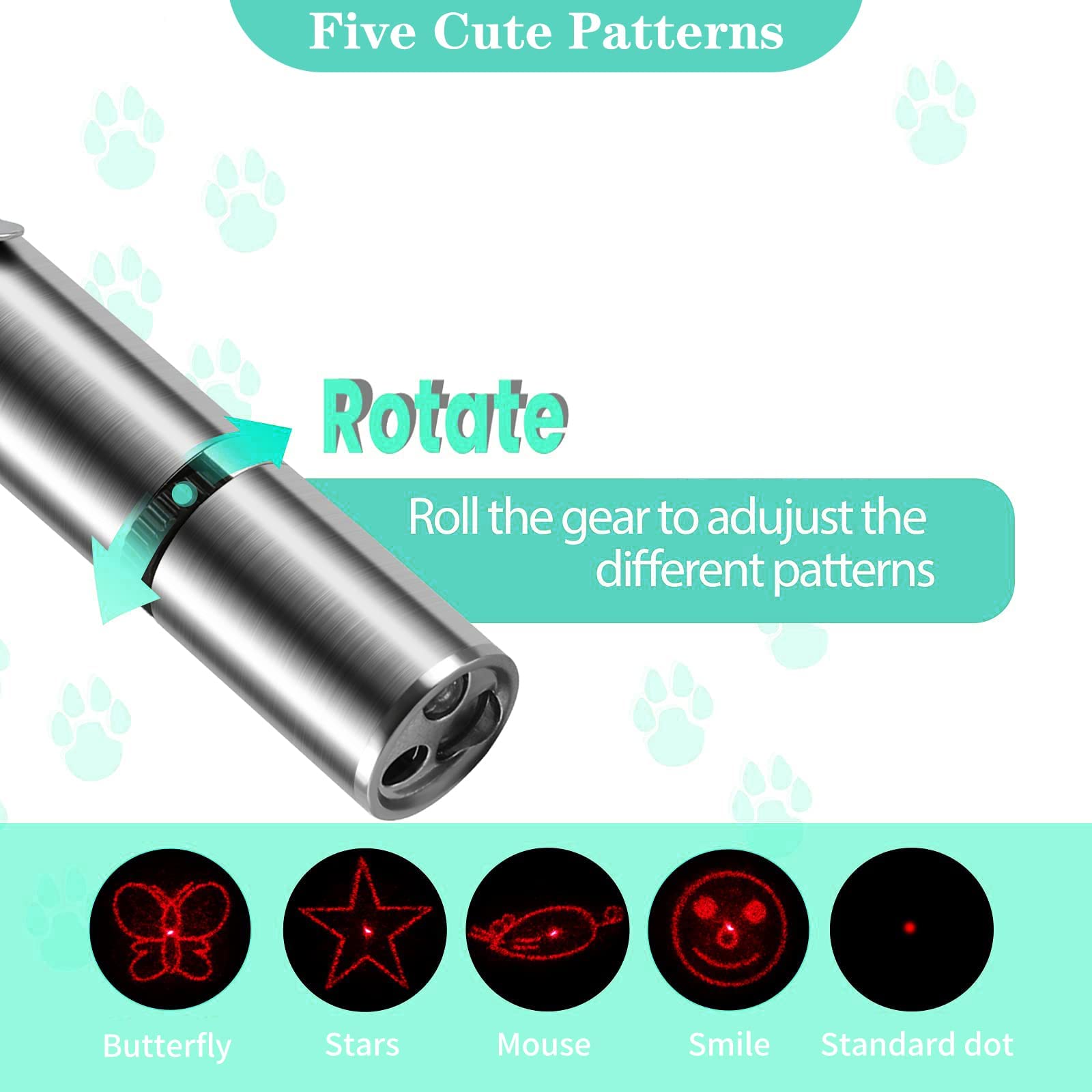 Qpets Cat Chasing Toy,USB LED Laser Pointer for Chasing Interactive Cat Toy 3 in 1 LED Laser Pen Checking Cat Skin/White Light Illumination/5 Patterns Qpets Cat Chasing Toy,USB LED Laser Pointer for Chasing Interactive Cat Toy 3 in 1 LED Laser Pen Checking Cat Skin/White Light Illumination/5 Patterns